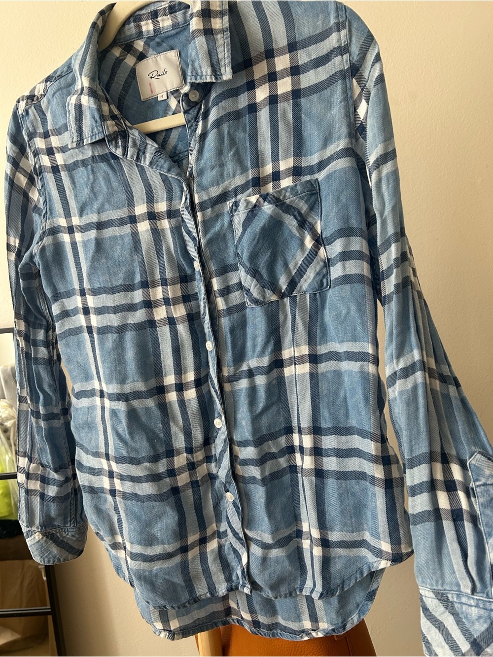 Rails Blue Plaid Button-Up Shirt Size Small
